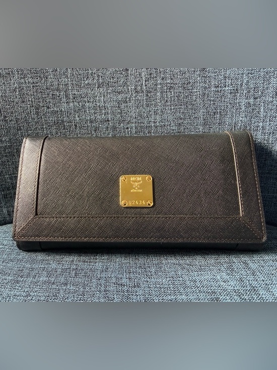 MCM Handbags - MCM Black Leather Long Wallet with Gold Plaque